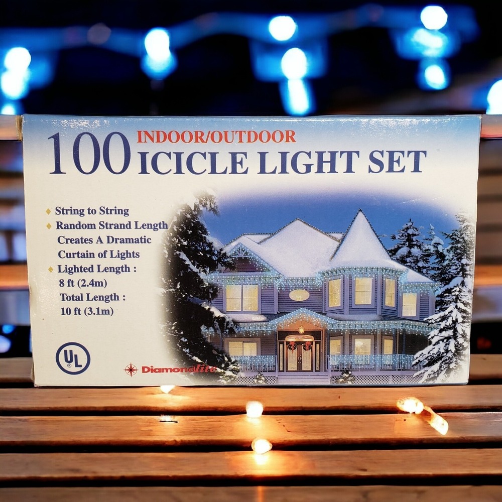 Diamondlite 100‎ Icicle Light Set Blue Lights Christmas Indoor Outdoor 10 ft New